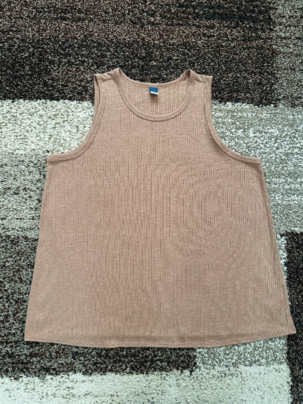 OLD NAVY (L) Tan Camel Luxe Rib-Knit Swing Tank Top Loose High Neck Sisal Brown